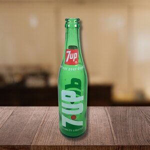 7UP Green 1970's Soda Pop Vintage Bottle